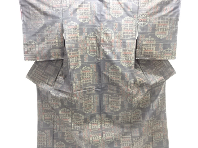 JAPANESE KIMONO / SILK / DORO OSHIMA TSUMUGI / WOVEN ABSTRACT PATTERN